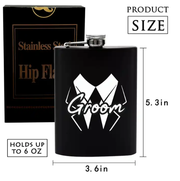 BachPartyGifts 6 OZ stainless steel hip flask set